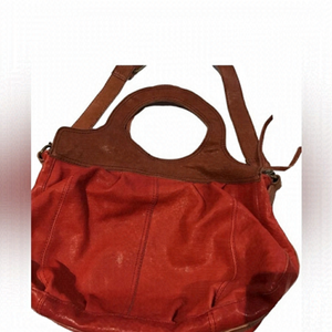 2/40$ Orange and brown leather tote with brown long straps  brand 1937 crossbody